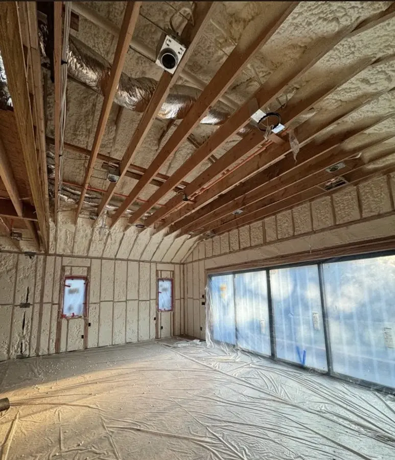 Interior walls and ceiling insulated with spray foam during new construction in Kahului